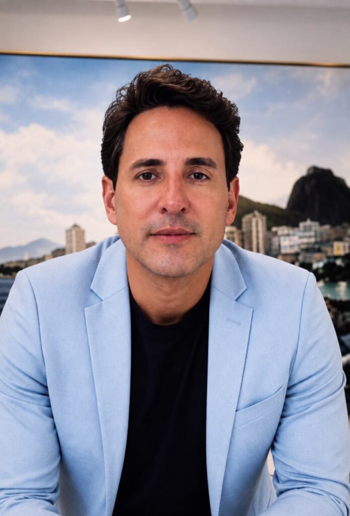 Chárlles Carvalho com blazer azul-claro