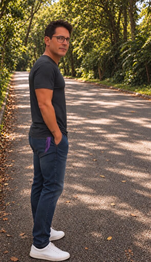 Chárlles Carvalho em um caminho arborizado